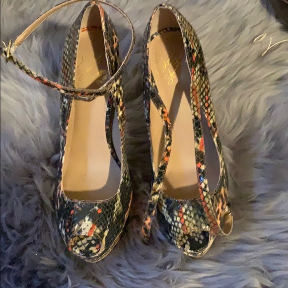 Platform peep toe multi color snake print - Picture 1 of 8